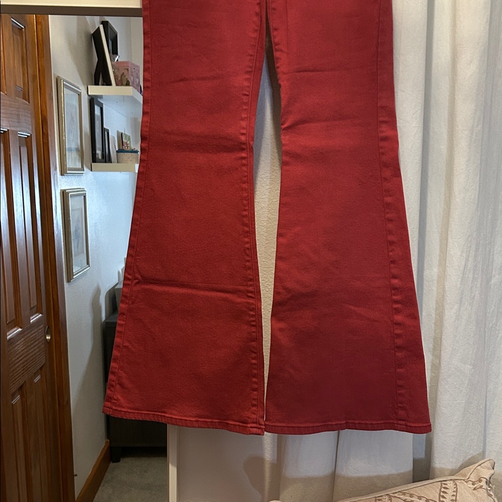 Women's Flared Raspberry Red Jeans - Picture 3 of 4
